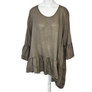 Match Point USA Womens Lagenlook Aysymmetrical 100% Linen Top Size XL